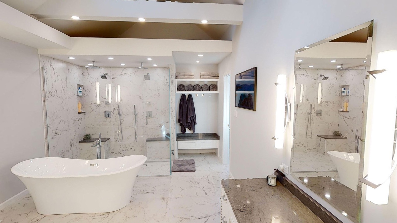 Finished master bath in Brazilian quartzite